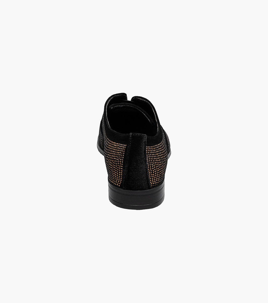 Stacy Adams STARLEIGH Rhinestone Plain Toe Slip On Black and Gold by Stacy Adams Shoes