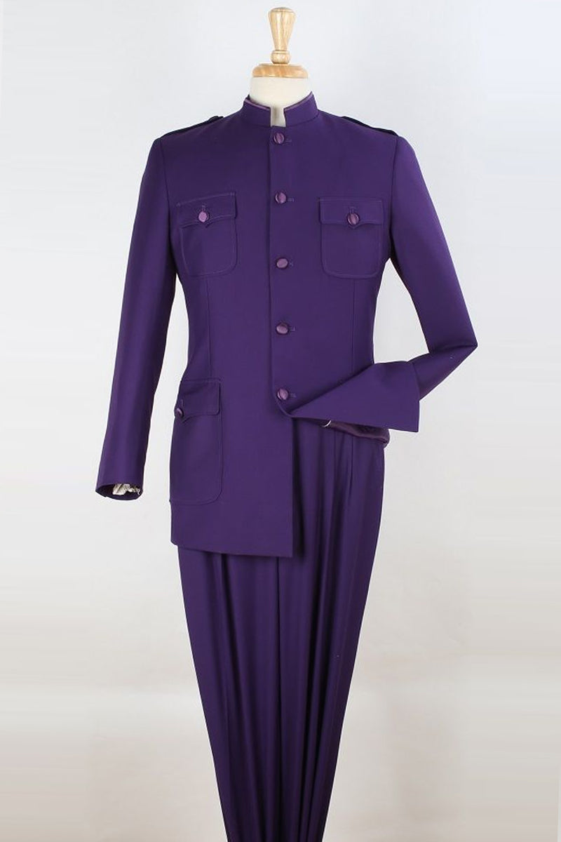 Apollo King Purple Mandarin Banded Safari Suit Shoe