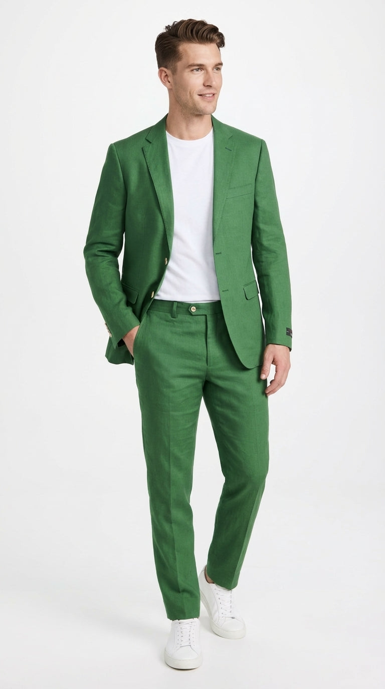 emerald green dress pants Men's Lightweight Linen Suit Set, Casual Formal Summer Wedding Outfit, Breathable Blazer and Pants, Men's Tuxedo Usa finish_walnut and formal events Burgundy Wedding Dress Lace Color:Grey w/Org Polkadots
