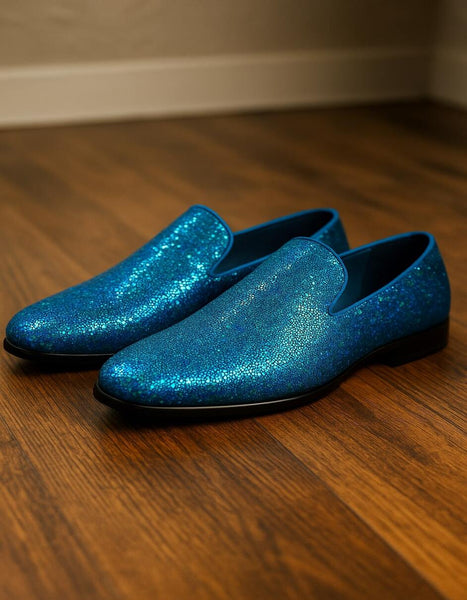 Dress Shoes Blue Shiny Shoes Men's Turquoise Blue Sequin Glitter