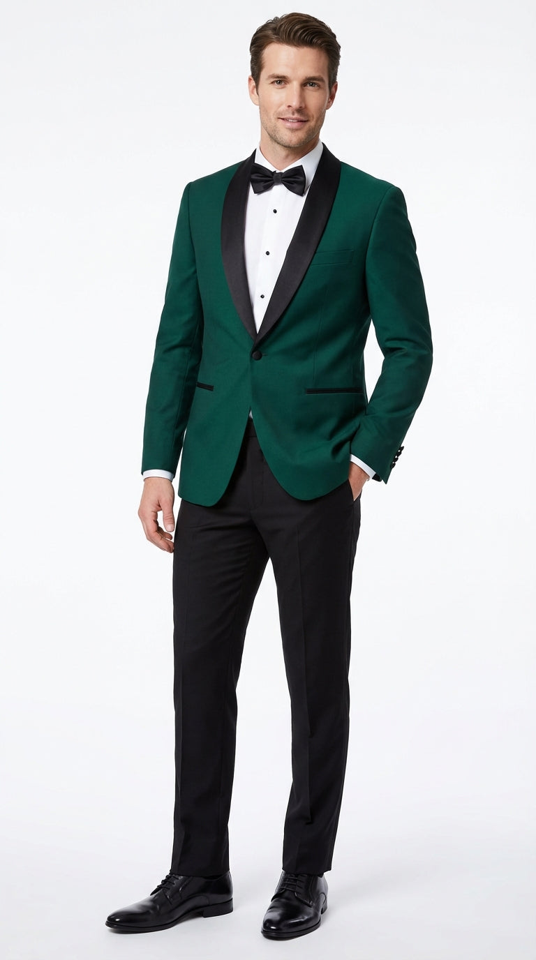 Men's Emerald Green Tuxedo Jacket with Black Satin Shawl Lapel for Men