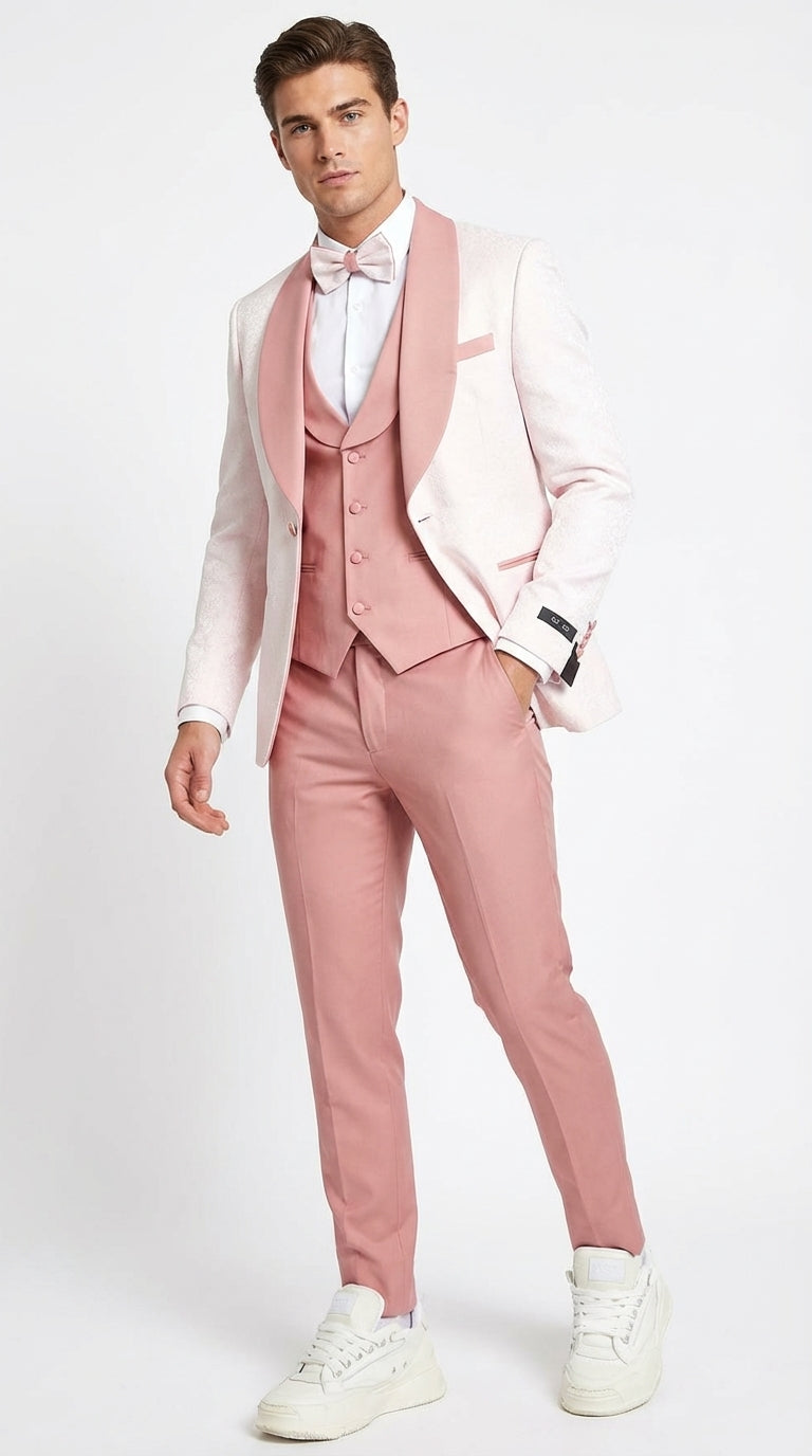 mens pink dress Hisdern Wrinkle-resistant Pink Dress Shirt and Paisley Tie