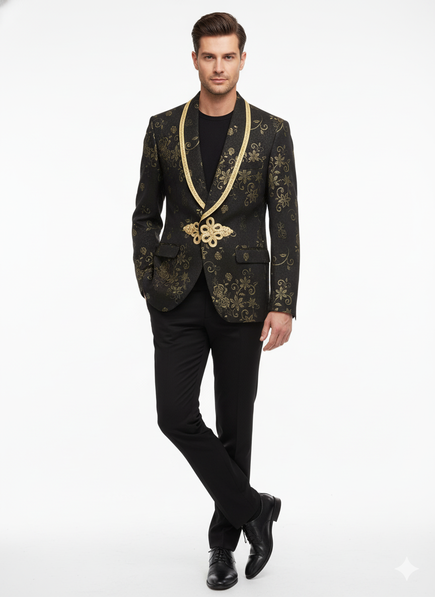 Men's Black and Gold Embroidered Luxury Blazer for Men, Wedding & Party Jacket Men's Black and Gold Embroidered Luxury Blazer for Men, Wedding & Party Jacket