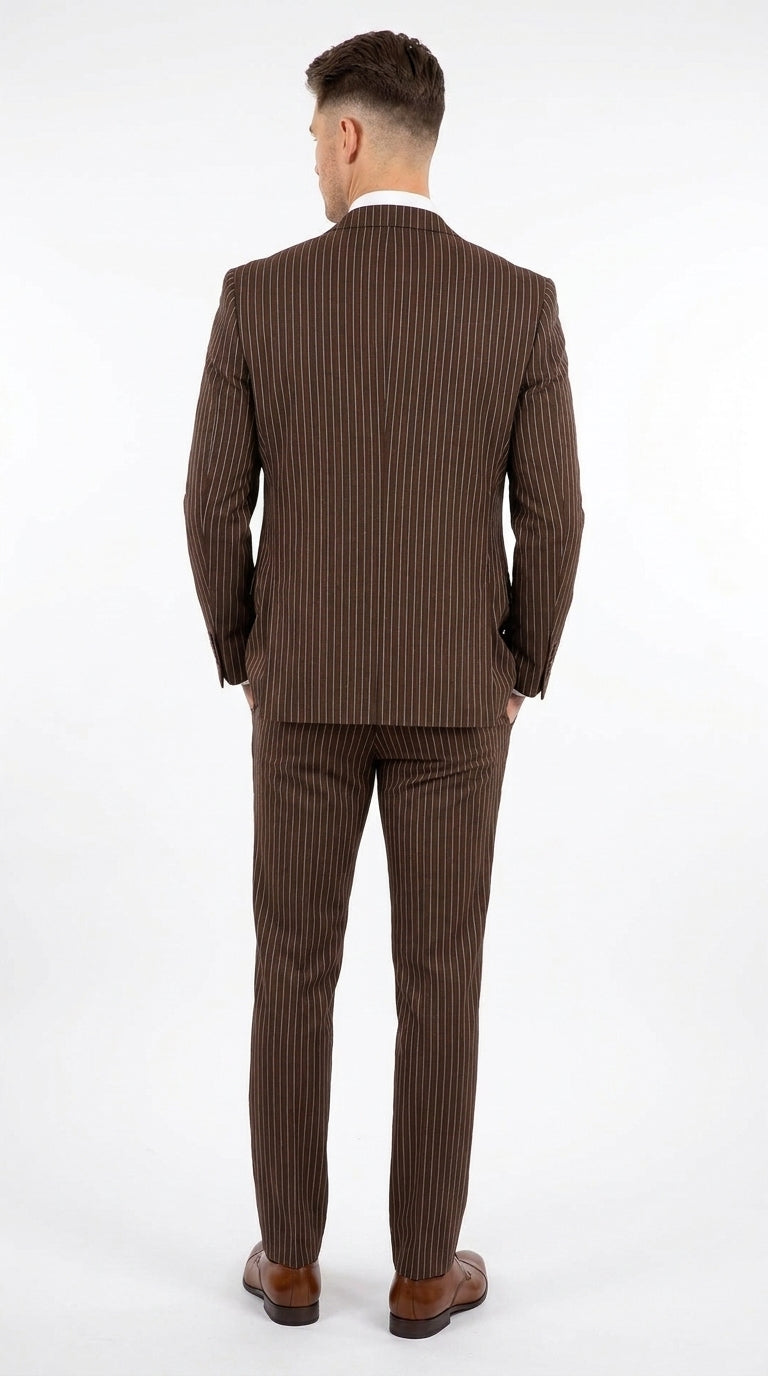 Men’s Brown Pinstripe Edwardian 3 Piece Suit – Vintage Victorian Wedding Suit with Vest