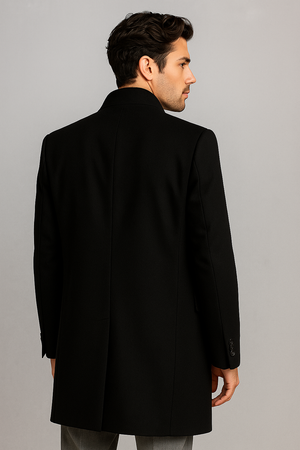 Men's Black Wool & Cashmere Overcoat Classic Full Length Topcoat