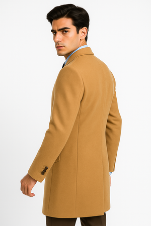 Men's Camel Wool & Cashmere Overcoat Classic Full Length Topcoat