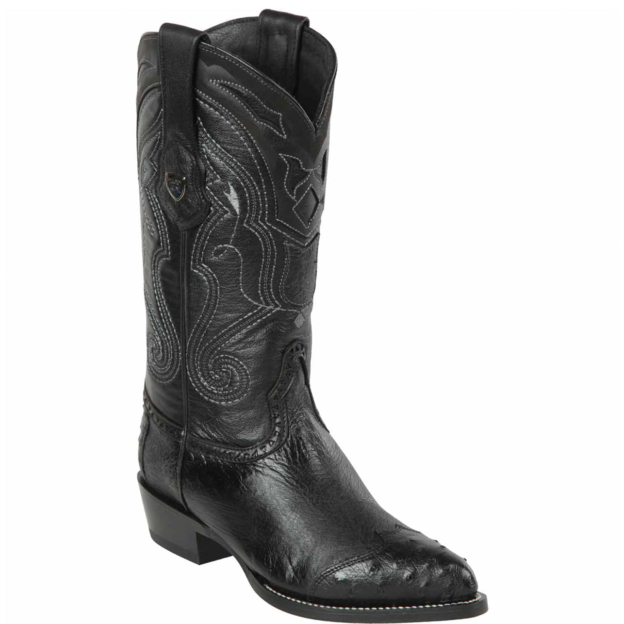 Smooth Ostrich Black Wingtip Cowboy Boots