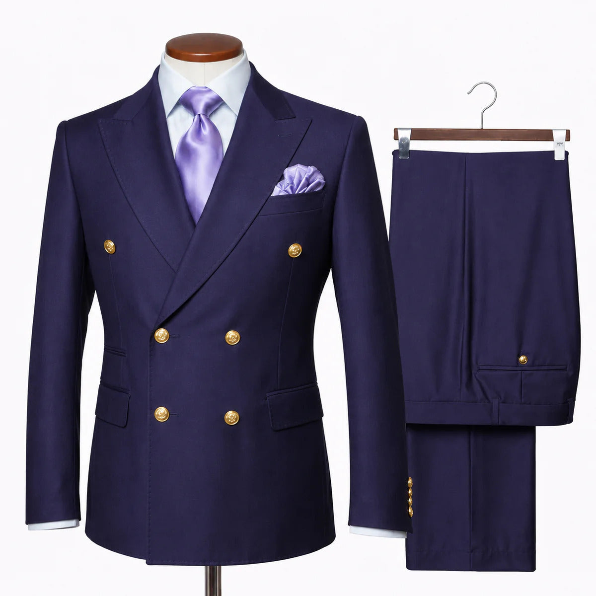 Rossi Man Men’s Purple Double Breasted Suit, Modern Fit Formal Wedding Business Dress Suit