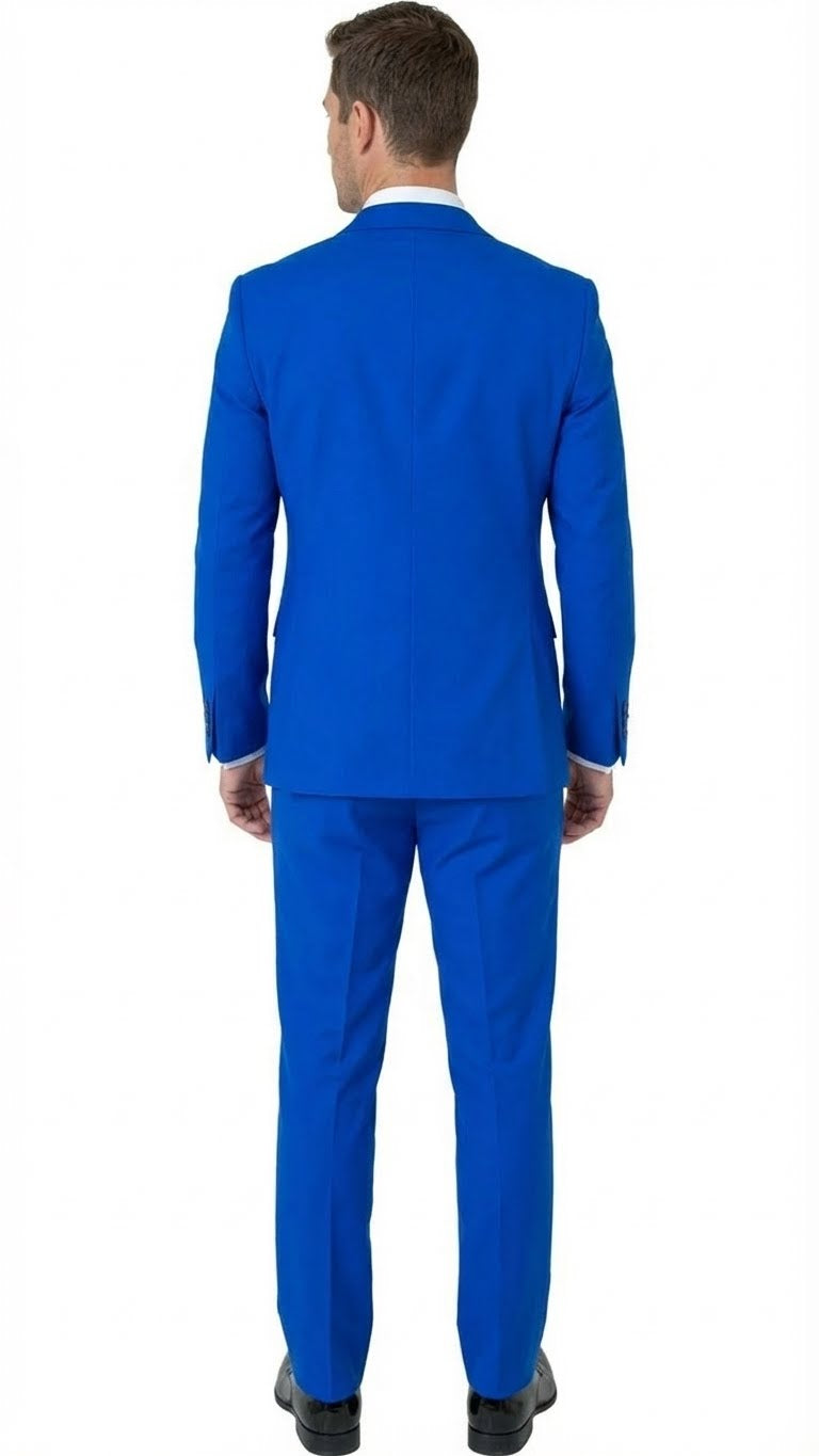 Mens Bright Royal Blue and White lapel Embellished Tuxedo Suit 3-Piece Formal Wedding, Prom, and Gala Outfit