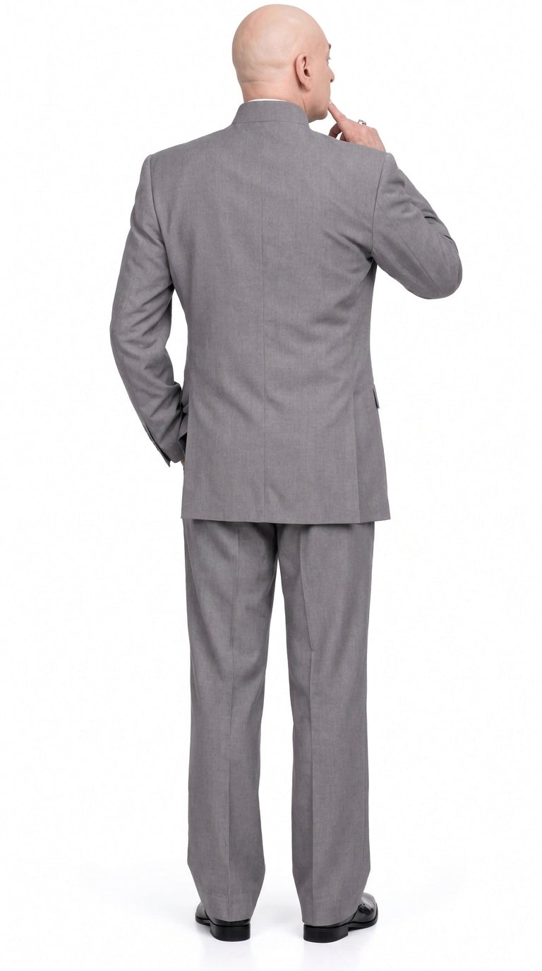 Men's Light Gray Austin Powers Dr. Evil Inspired Suit – Mandarin Collar 2 Piece Costume Suit for Halloween, Cosplay & Themed Parties