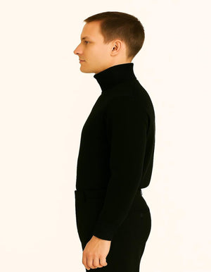 Men's Black Turtleneck Sweater Classic Slim Fit Knit Pullover for Winter Layering