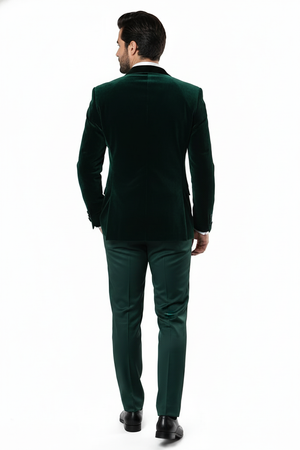 Mens Dark Green Velvet Tuxedo Dinner Jacket Slim Fit Formal Blazer with Satin Peak Lapel Lape