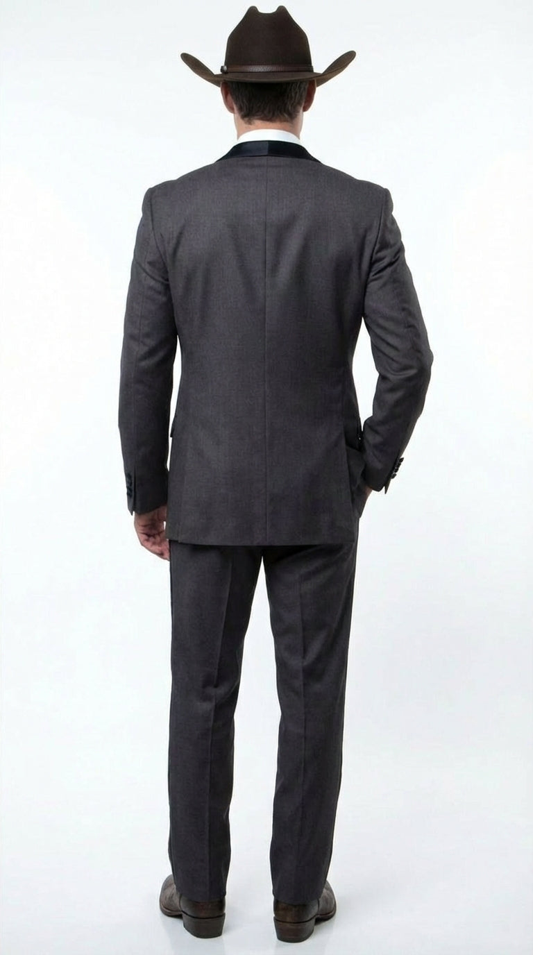 Charcoal Gray Western Tuxedo for Men | Classic Three Piece Formal Wedding and Evening Cowboy Tuxedo Suit With Trim Peak Lapel
