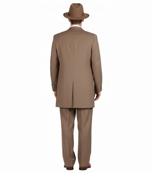 Mens 1920s Tan Zoot Suit with Fedora Hat and Wingtip Shoes Vintage Gangster 3-Piece Long Jacket Suit