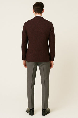 Mens Burgundy and Black Paisley Tuxedo Blazer Slim Fit Formal Dinner Jacket