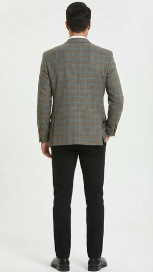 Mens Green Brown and Teal Plaid Sport Coat Tailored Fit Check Blazer Jacket - Tartan Sportcoat