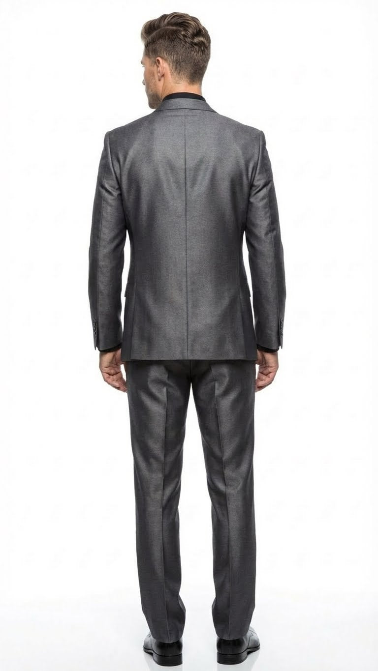 Mens Charcoal Gray Suit With Sheen - | Shiny Texture Fabric Three Piece Wedding and Party Business