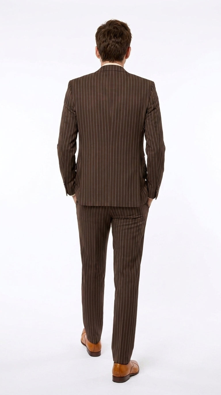 Men’s Doctor Who Inspired Brown Pinstripe 3-Piece Suit – Retro Vintage Wedding, Costume & Formal Suit