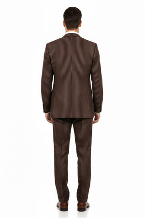 Mens Brown Pinstripe 3-Piece Suits Classic Business and Formal Wear with Vest