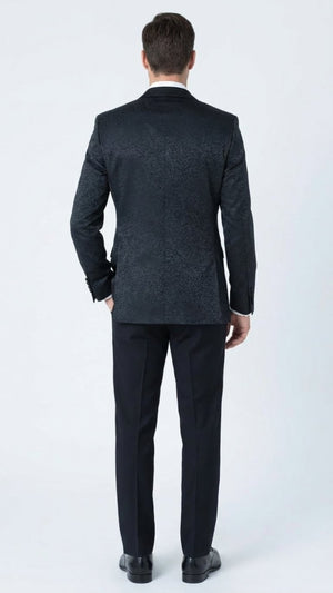 Mens Black Textured Paisley floral Tuxedo Suit Premium Slim Fit Formal Wedding, Prom, with Bowtie