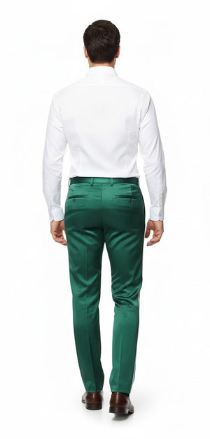 Mens Emerald Green Satin Slim Fit Dress Pants Shiny Formal Party and Wedding Trousers