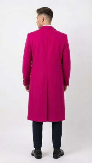 Mens Hot Pink Wool Blend Overcoat Topcoat Carcoat Winter Fabric
