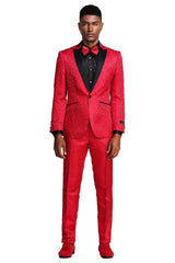Men's One Button Slim Fit Paisely Wedding & Prom Tuxedo In Red