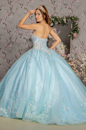 3D Floral Strapless Corset Ball Gown by GLS Gloria GL3332 - Quinceanera Dresses
