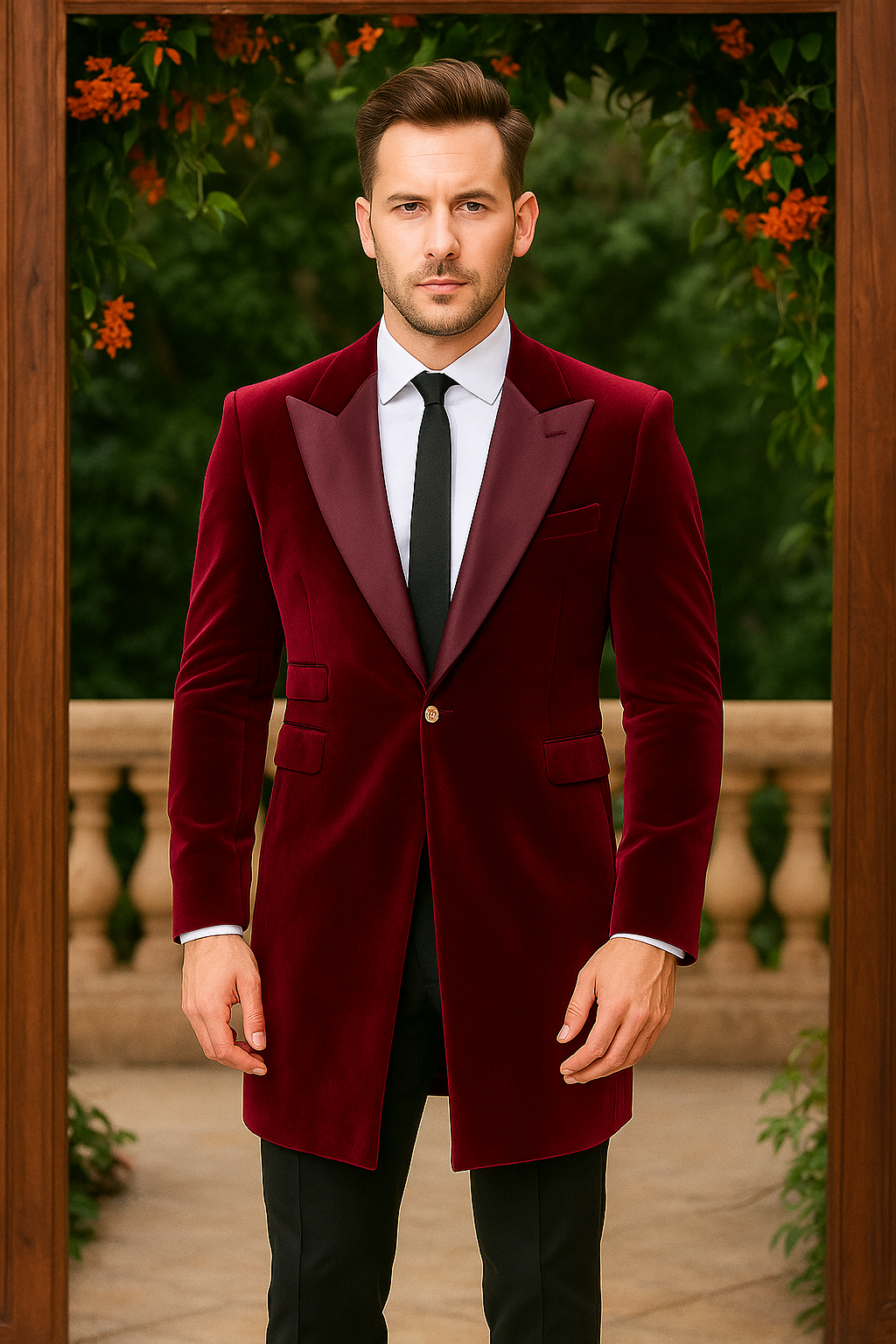 Men's Maroon Velvet Tux Dinner Jacket - Vintage 3-Piece Suit - Xposed - Single Breasted Peak Lapel - Sold Separately
