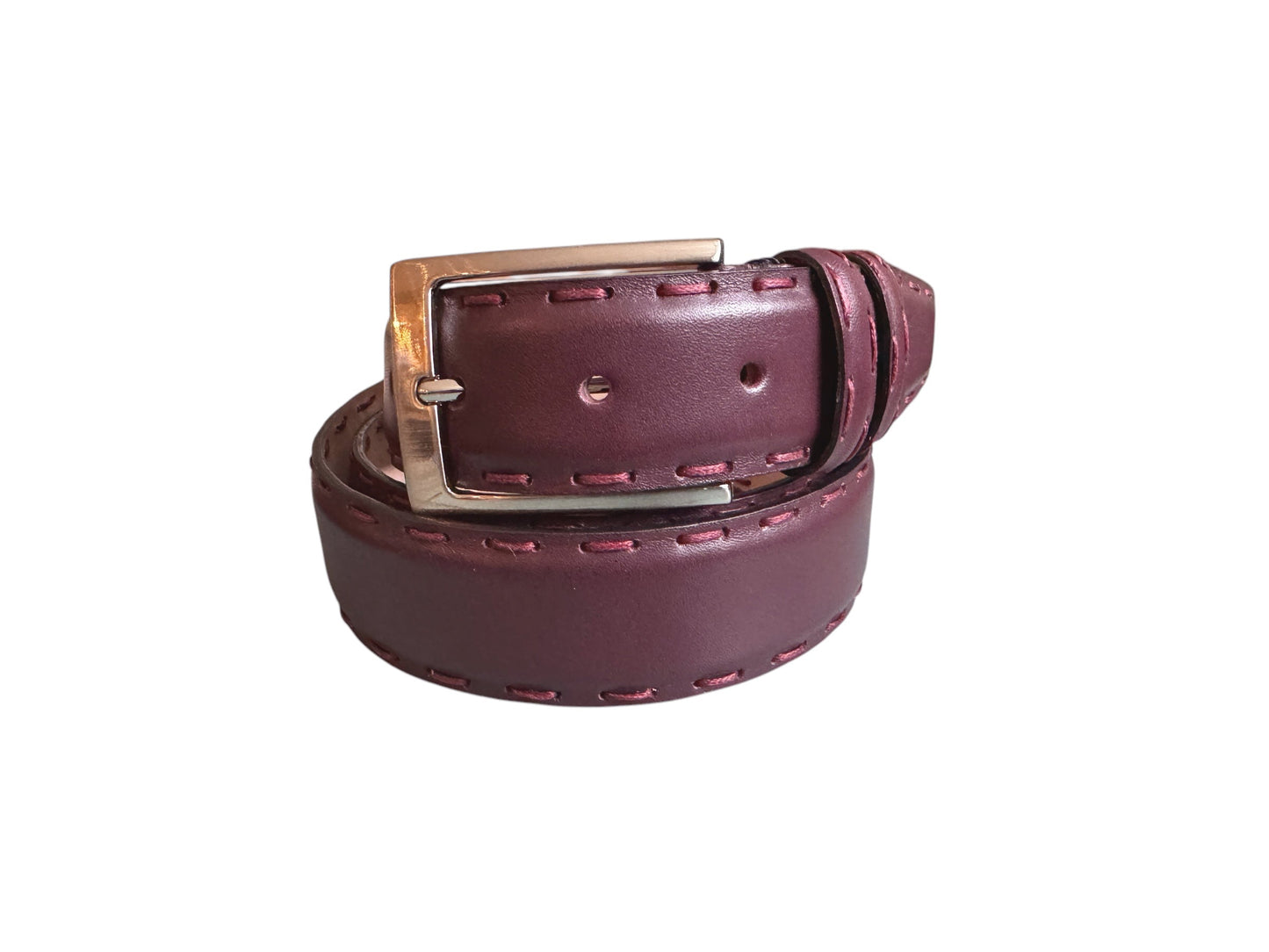 CBelt-5776 Smooth Leather Belt-Burgundy