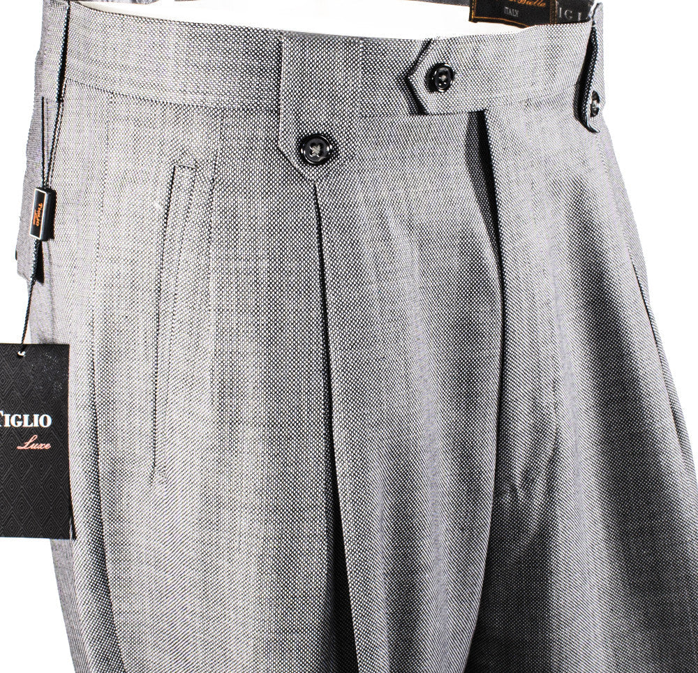 Tiglio Luxe Light Gray Birdseye Wide Leg, Pure Wool Dress Pants 2576 TIG1018