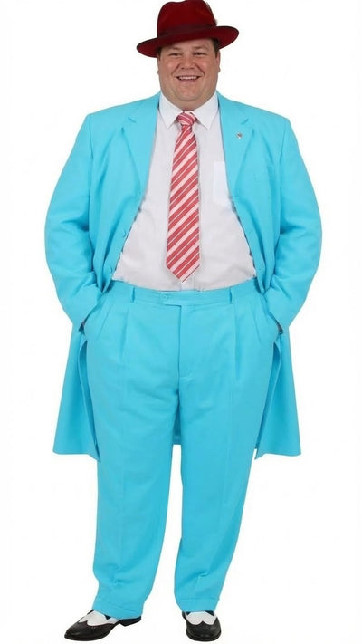 Mens Sky Blue Long Zoot Suit Classic 2-Piece Vintage Fashion Set with Long Coat and Pants Vest in light Blue Color