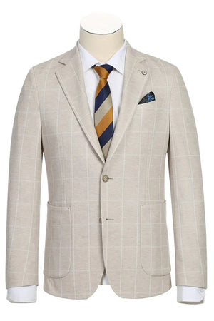 Saco vaquero - Western Sport Coat - Western Blazer- Mens Half Canvas Unconstructed Sport Coat Blazer In Light Tan Beige Windowpane Plaid