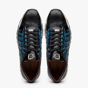 Marco Di Milano Portici Men's Shoes Blue & Black Exotic Lizard / Crocodile Casual Sneakers