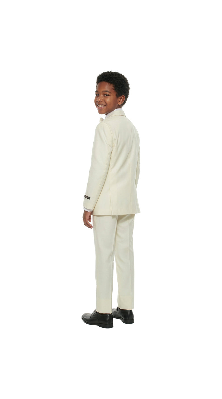 Boys' Modern Fit 4-Piece Tuxedo Set – Satin Peak Lapel with Trim