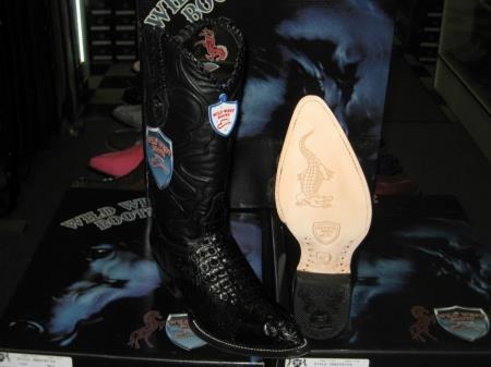 Wild West Rustic Black J-Toe caiman ~ World Best Alligator ~ Gator Skin Hornback Cowboy Boots