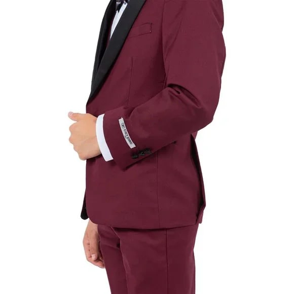 New Perry Ellis Boys Burgundy Tuxedo Set, Solid 5-Piece Black Shawl Collar by Men's Tuxedo USA