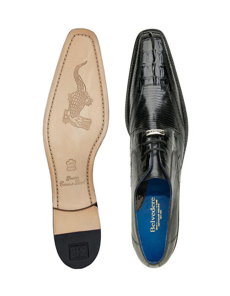 Belvedere Batta Black Genuine Crocodile Dress Shoe