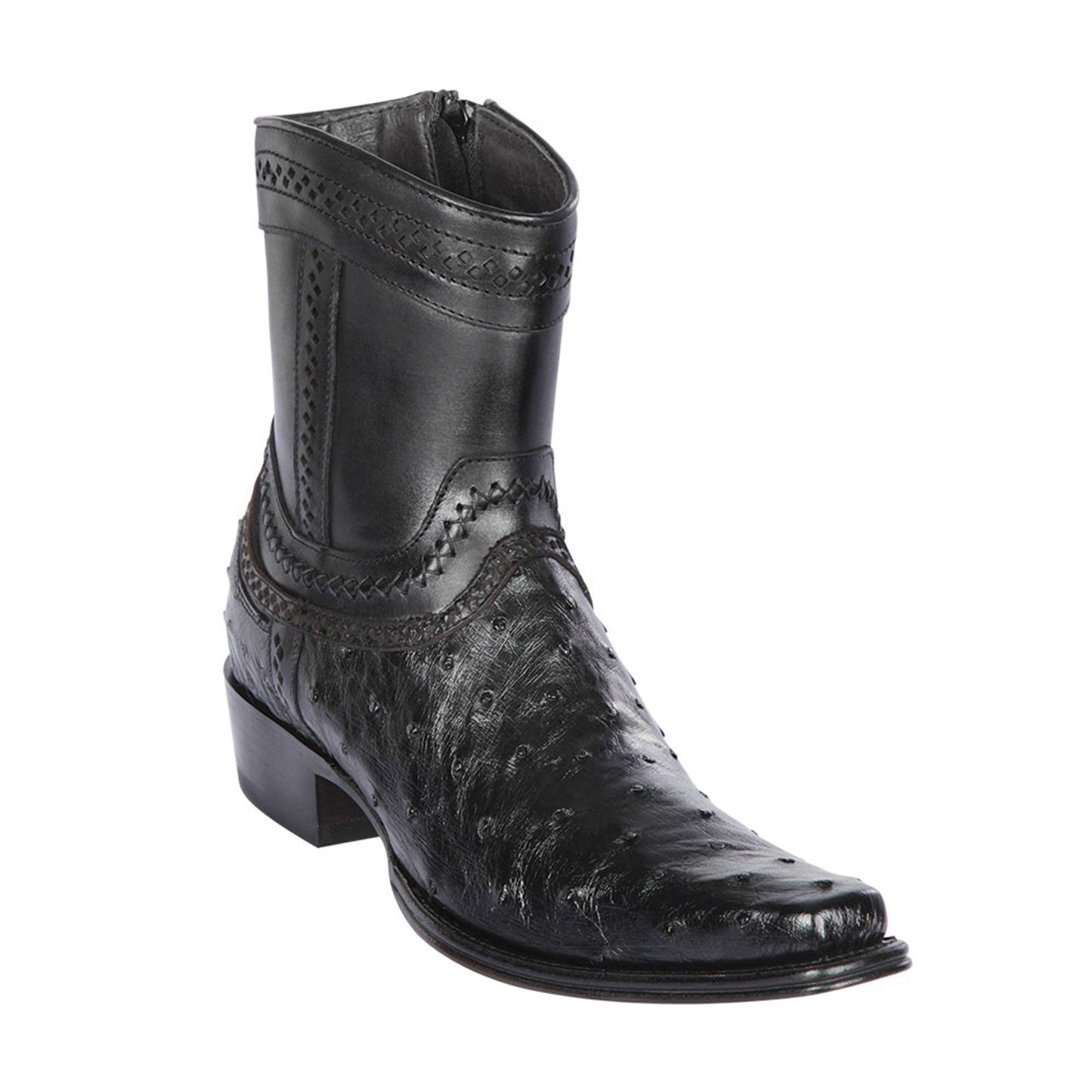 Los Altos Black Ostrich Low Shaft European Square Toe Menƒ??s Boot