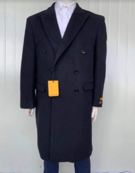 Men's Black Six Button Front Closure Big and Tall Long Men's Dress Topcoat