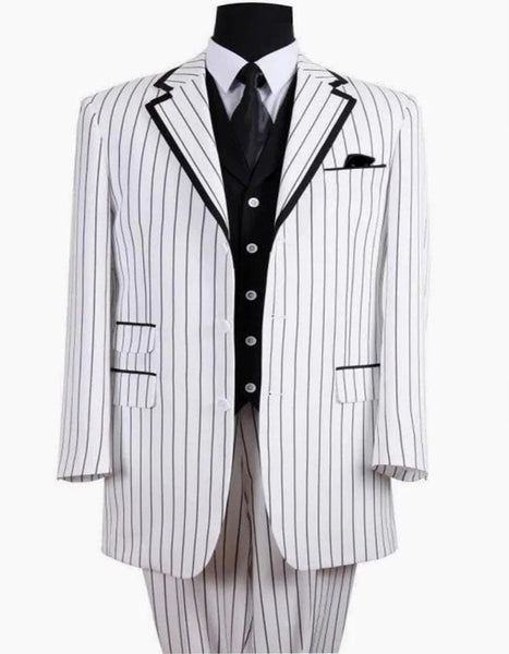 SKU#JA60387 White Suit With Black Pinstripes - 1920's 1940's Dress Suit