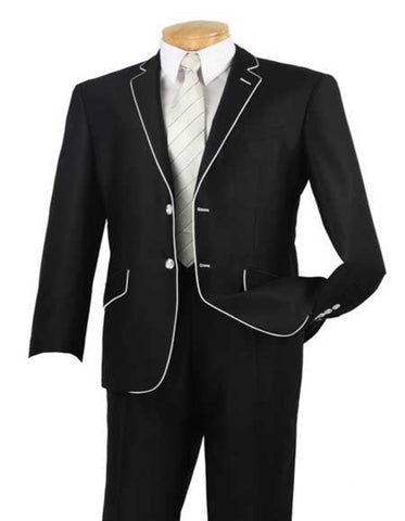 Western Suit - Cowboy Tuxedo With Trim Collar - Slim Fitted Jacket And Pants - Black and White Tuxedo