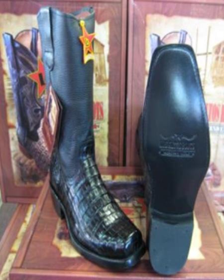 Botines Para Hombre Negro - Western Alligator Skin Los Altos Boots Black Caiman Cowboy Dress Cowboy Boots Cheap Priced For Sales Online (EE) ~ World Best Alligator