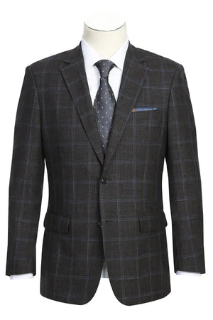 Saco vaquero - Western Sport Coat - Western Blazer-Mens Classic Fit Two Button Wool & Linen Sport Coat Blazer In Brown Windowpane Plaid