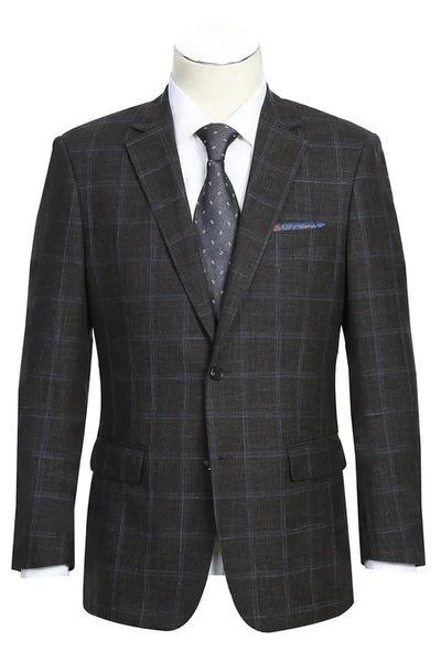 Saco vaquero - Western Sport Coat - Western Blazer-Mens Classic Fit Two Button Wool & Linen Sport Coat Blazer In Brown Windowpane Plaid