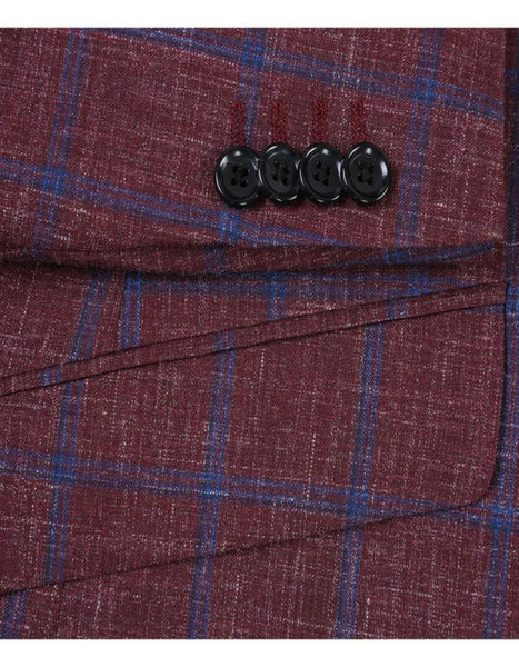 Men's Dark Burgundy and White Pinstripe Two Button Blazer
