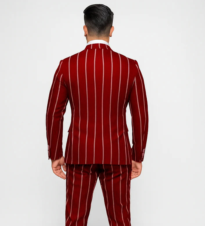 Burgundy Pinstripe Suit - Mens 1920s Gangster Pinstripe Suit - Double Breasted Chalk Pinstripe