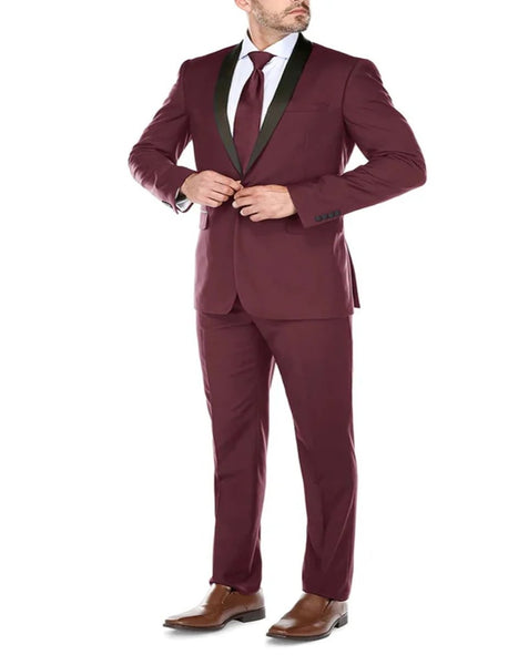 Men'S Burgundy ~ Wine ~ Maroon Slim Fit Tuxedo Burgundy Suit Burgundy Tuxedo main image 1