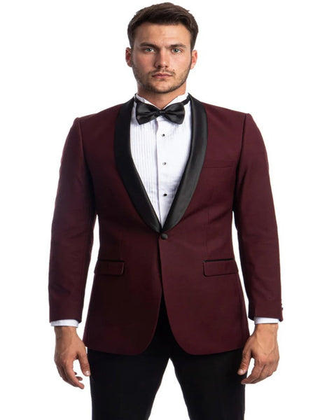 Men'S Burgundy ~ Wine ~ Maroon One Button Dinner Jacket Burgundy Tuxedo main image 1