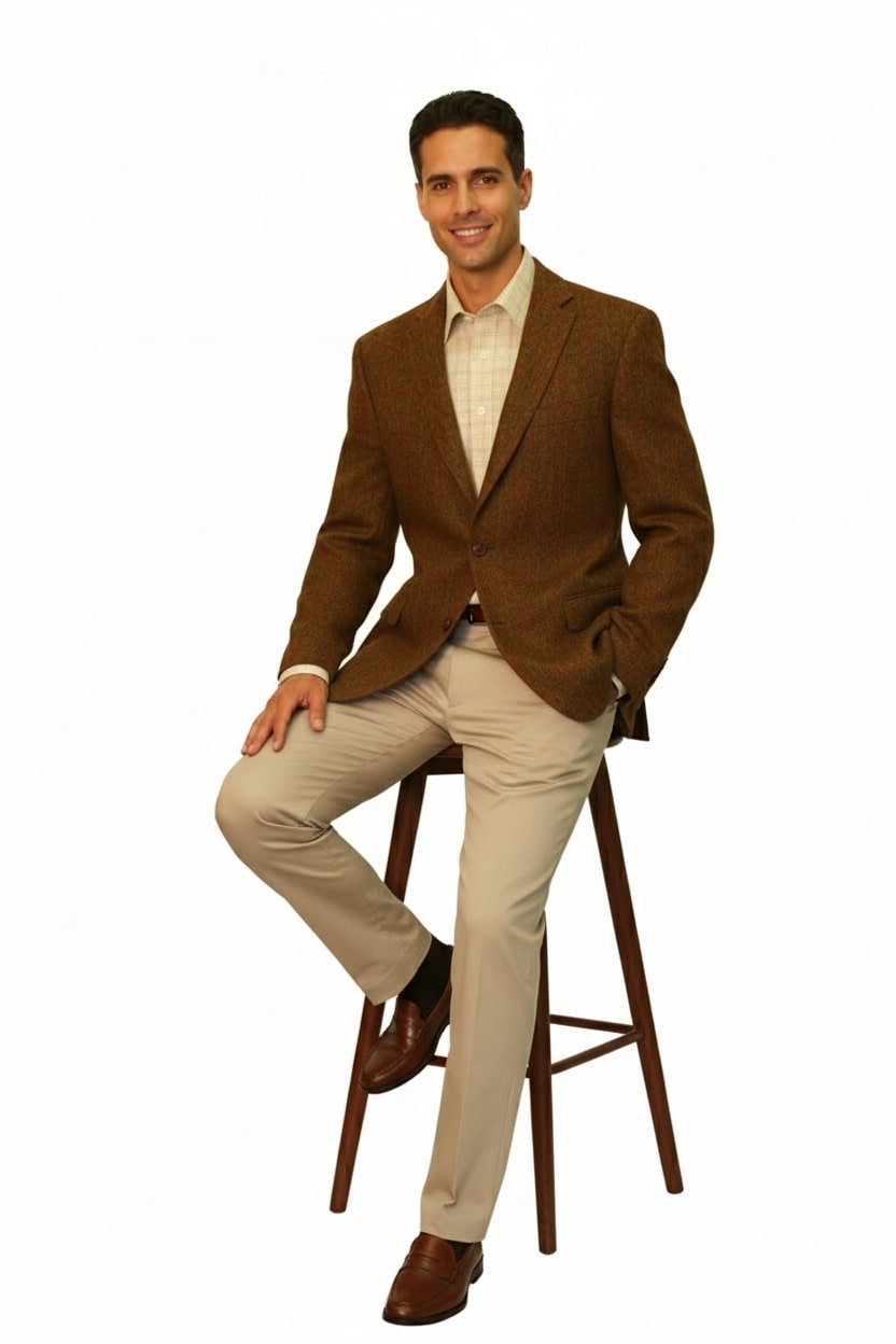 Mens Burnt Orange Harris Tweed Blazer Classic Wool Check Pattern Formal and Casual Jacket in Brown Rustish Copper Color